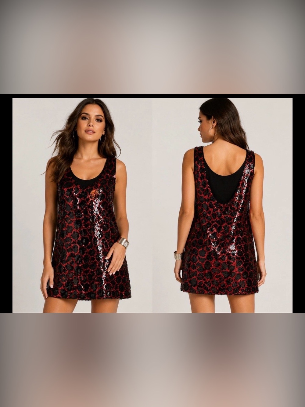 Zara Sequin Sleeveless Dress Black Red Mini A-Line Size XL Party Cocktail